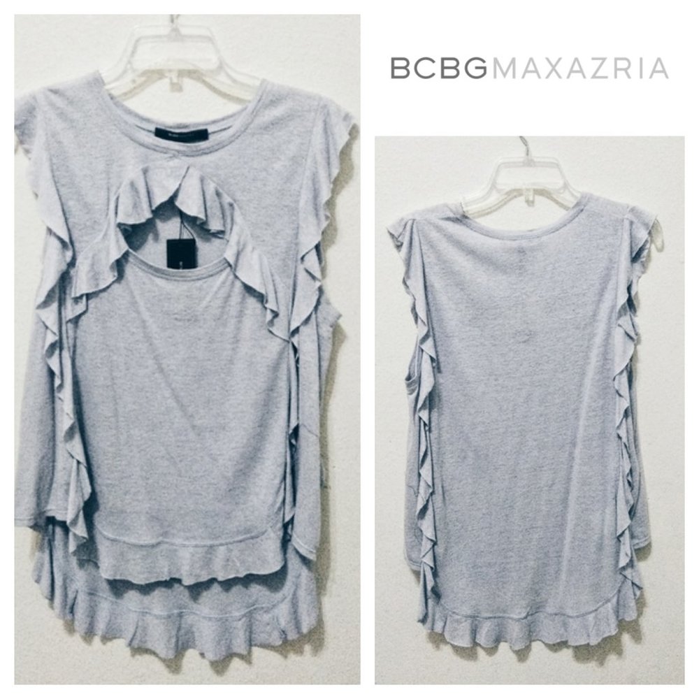NWT BCBGMaxazria Keyla Ruffle Sleeveless Keyhole Cutout Knit Top Blue Small